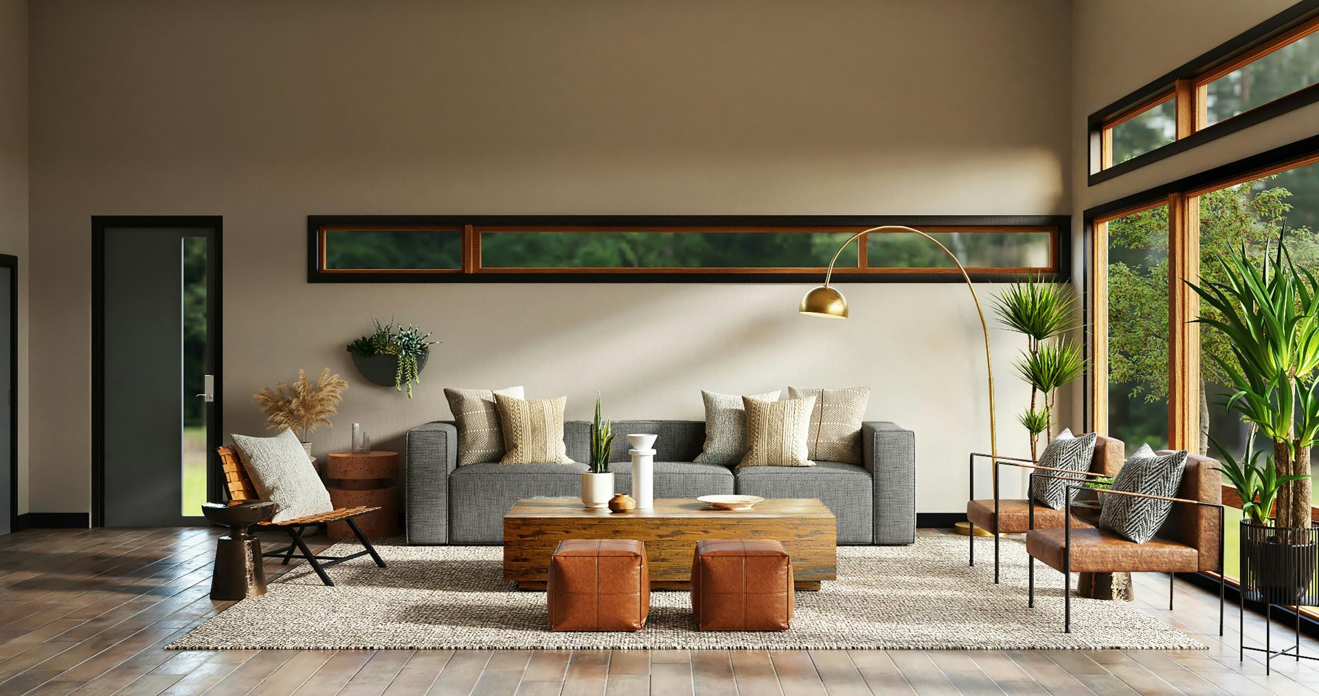 Wohnzimmer-Set in Weiß und Braun